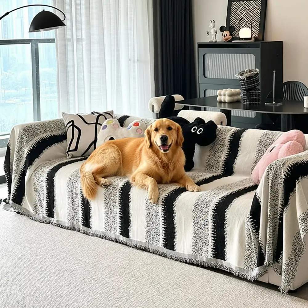 Fashion Striped Chenille Scratch-Resistant Sofa Protection Couch Cover - News Pet Shop