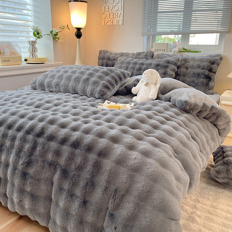 Puffy Comfort Thickened Faux Rabbit Fur Bed Sheet Set - News Pet Shop