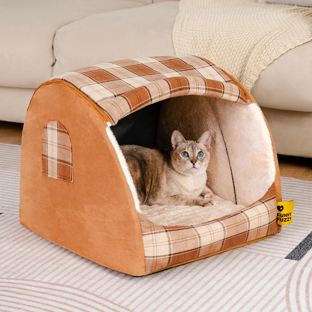 Classical Plaid House Orthopedic Cat Bed - Retreat Cabin - News Pet Shop