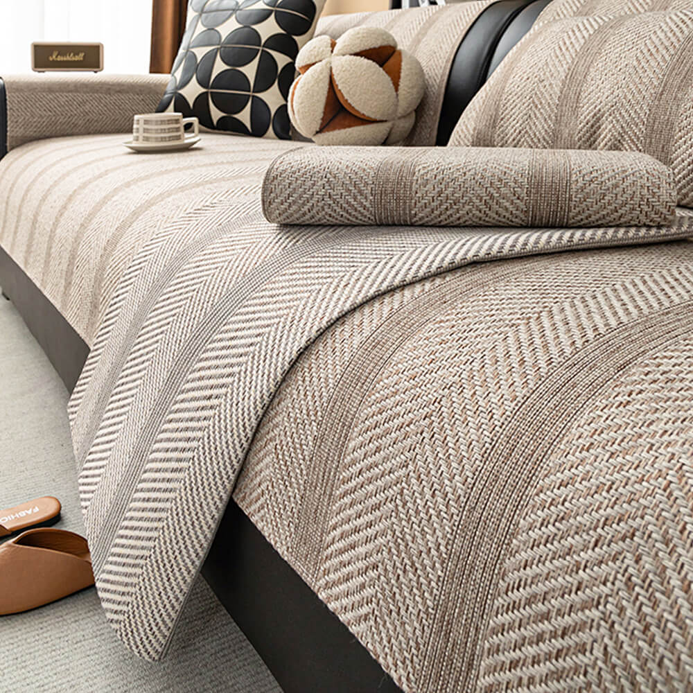 Minimalist Herringbone Weave Breathable Faux Linen All-Season Couch Cover - News Pet Shop