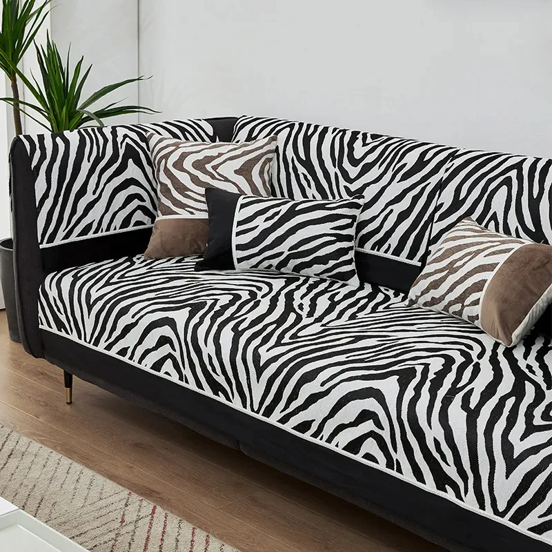 Wild Zebra Print Chenille Furniture Protector Couch Cover - News Pet Shop