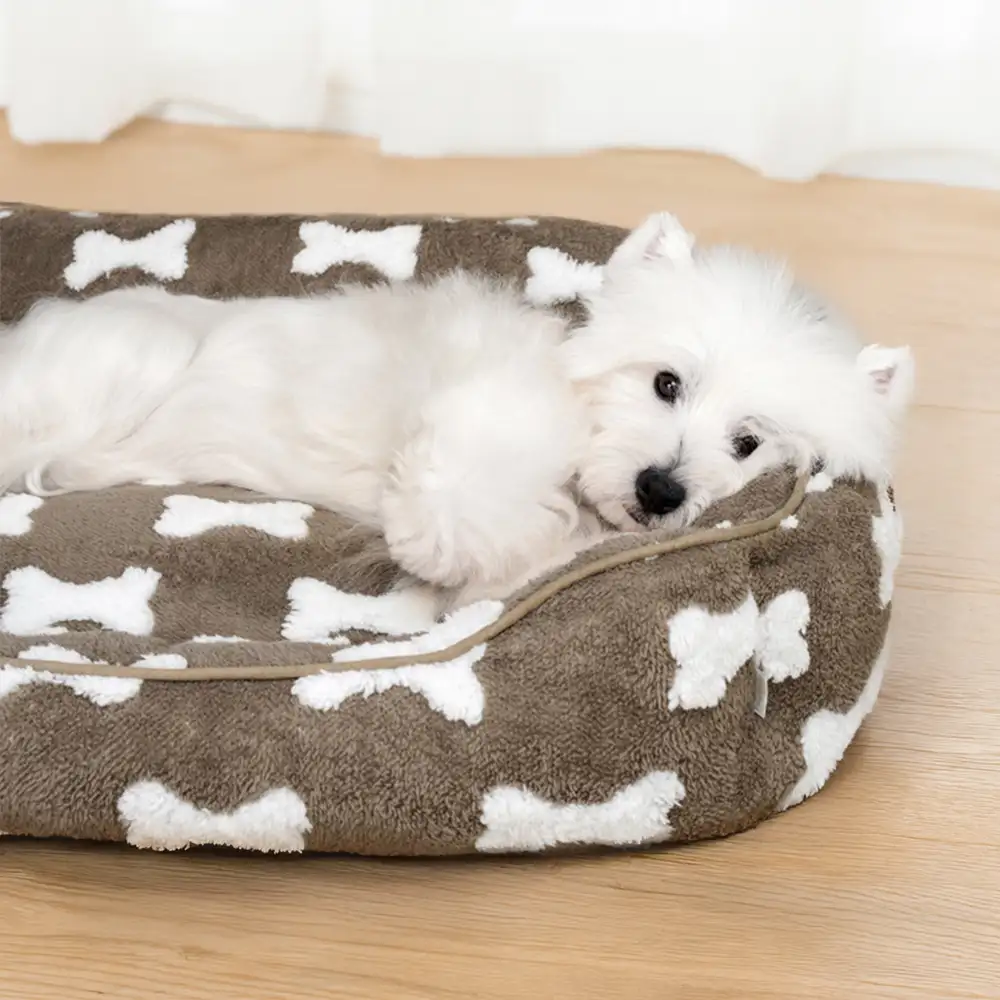Plush Bone Pattern Square Deep Sleep Dog Bed - News Pet Shop