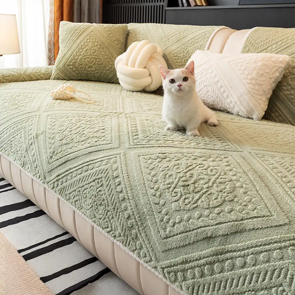 All Season Nordic Style Carved Plush Decorative Non-Slip Couch Cover - News Pet Shop