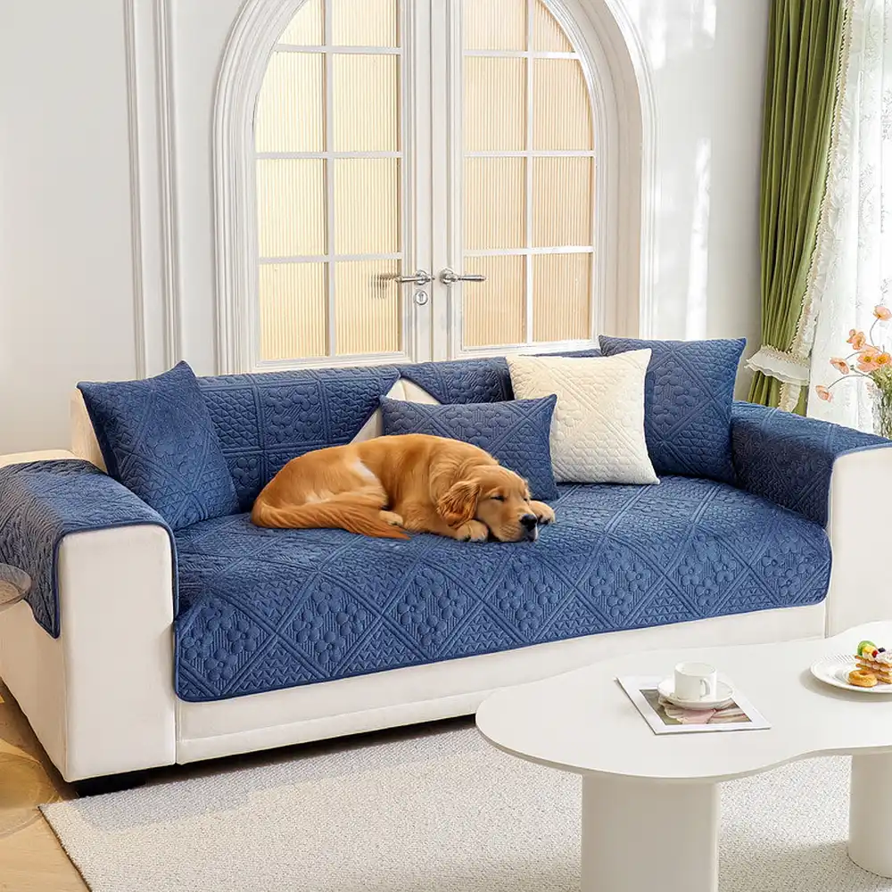 Embossed Geometric Pattern Soft Plush Quilted Non-Slip Couch Cover - News Pet Shop