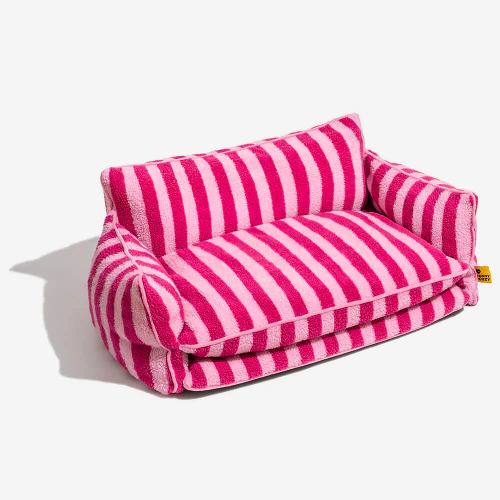Trendy Striped Faux Lambswool Double Layer Dog & Cat Sofa Bed - News Pet Shop