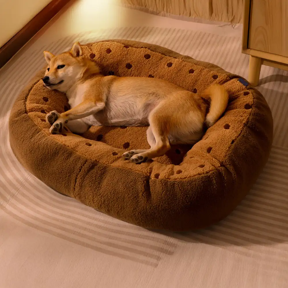 Cookie Plush Winter Warm Cozy Deep Sleep Dog Bed - News Pet Shop