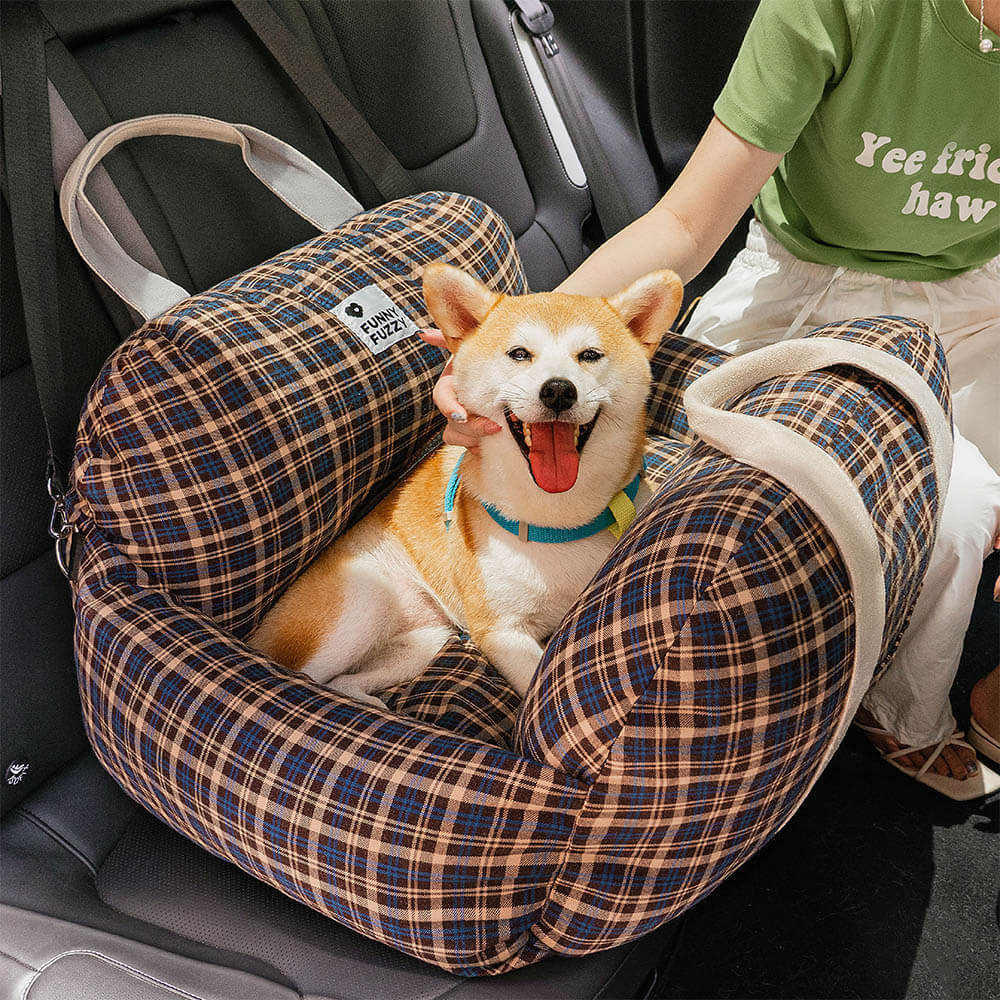 Vintage Plaid Travel Safety Dog Car Seat Bed - News Pet Shop