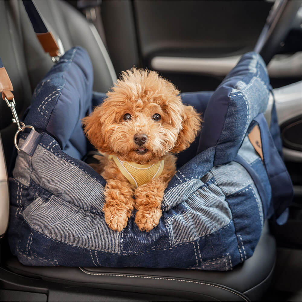Travel Safety Bolster Vintage Denim Patchwork Dog Car Seat Bed - News Pet Shop