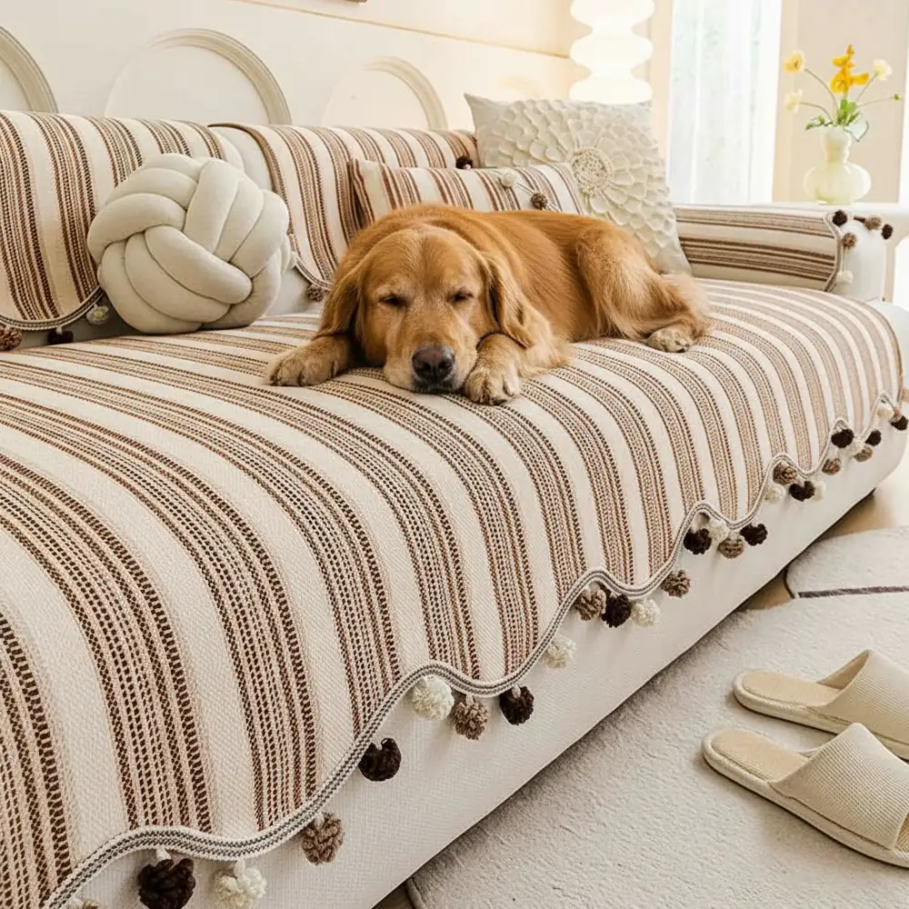 Irregular Contrast Color Chenille Skin-Friendly Non-Slip Sofa Protective Couch Cover - News Pet Shop