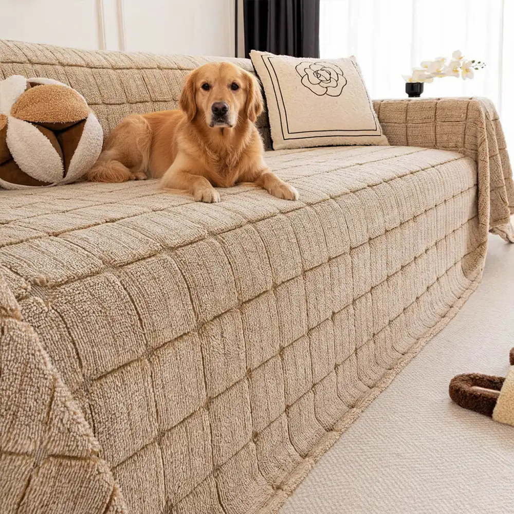 Plush Quilted Classic Checkered Comfortable Thickened Couch Cover - News Pet Shop