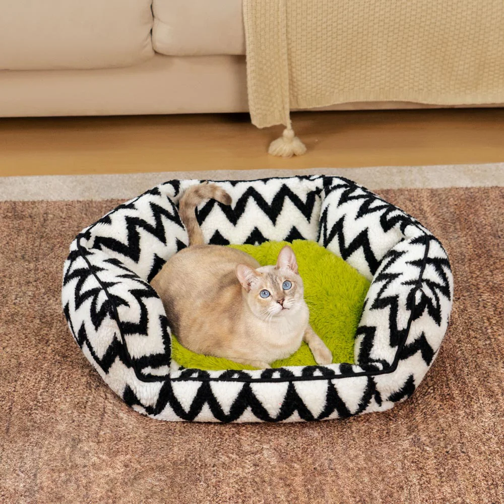 Plush Retreat Chevron Cat Bed-The Warm Hugger - News Pet Shop