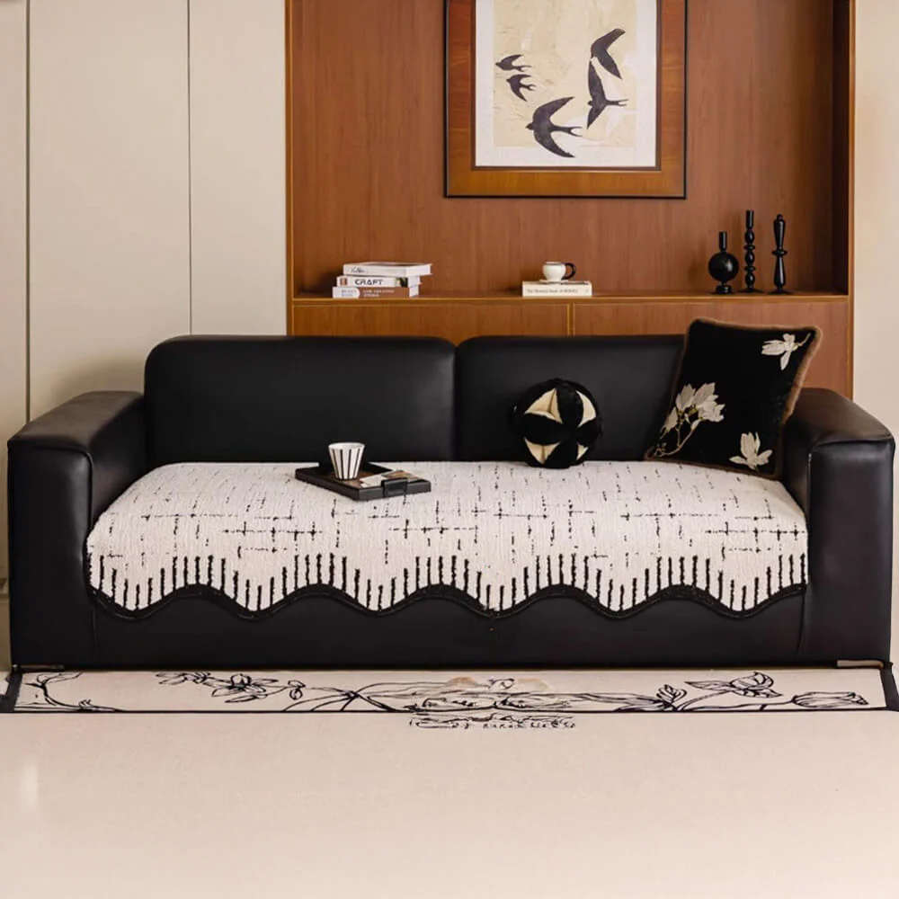 Soft Thickened Plush Couch Cover with Irregular Wave Edges - News Pet Shop