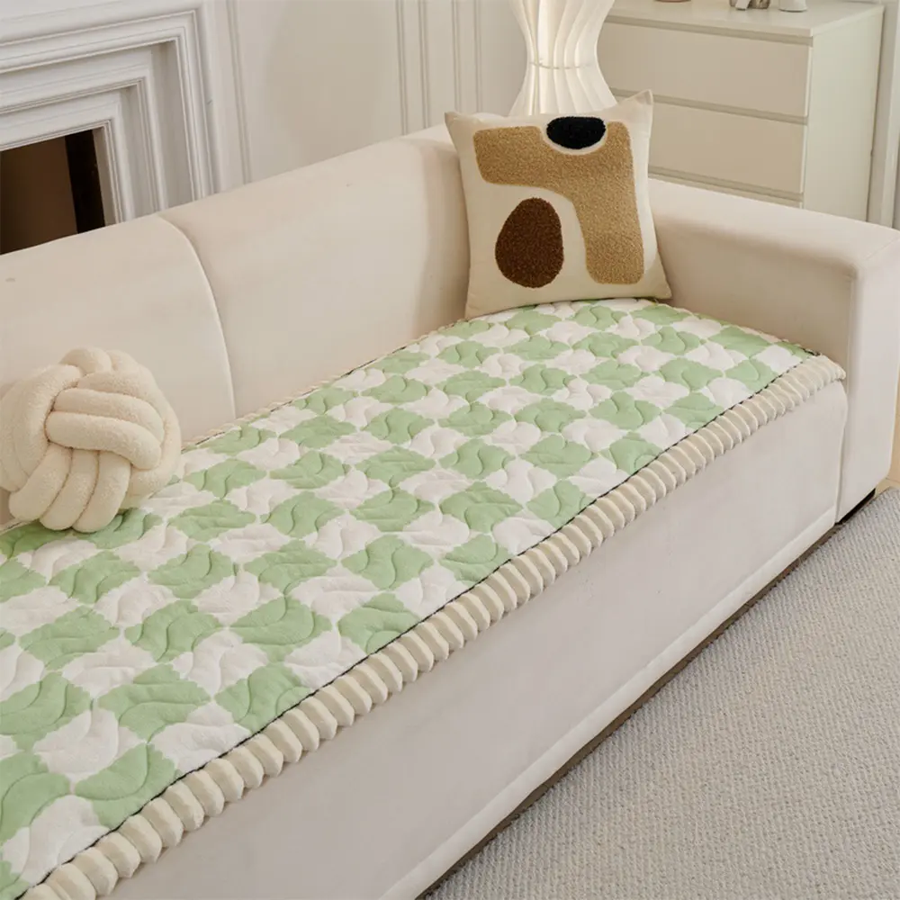 Checkered Velvet Sofa Pad Anti-Slip Quilted Couch Cover - News Pet Shop