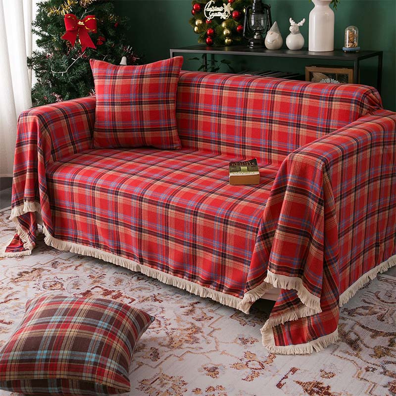 Vintage Christmas Style Plaid Blanket Full Wrap Couch Cover - News Pet Shop