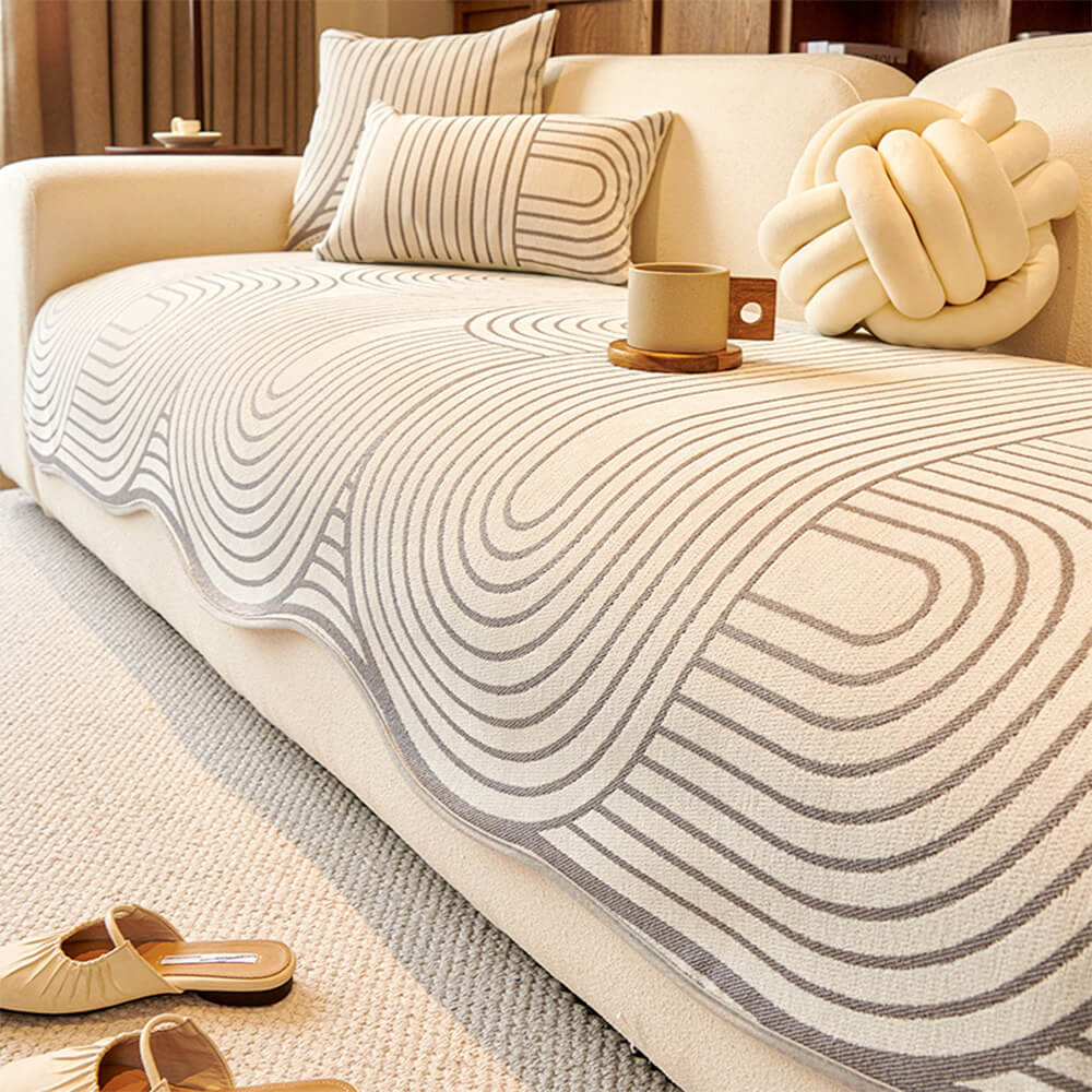 Modern Lines Chenille Artistic Sofa Protector Irregular Couch Cover - News Pet Shop