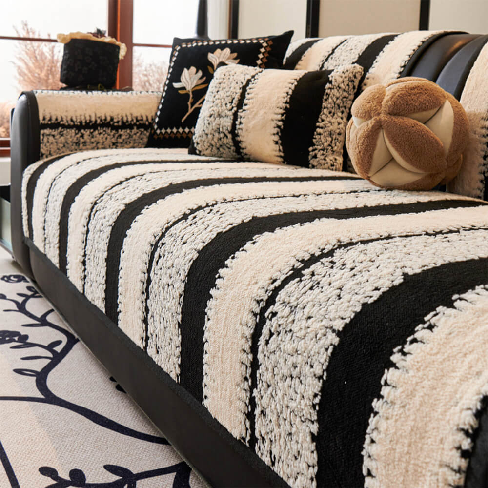 Striped Plush Chenille Thickened Cushion Protector Non-Slip Couch Cover - News Pet Shop