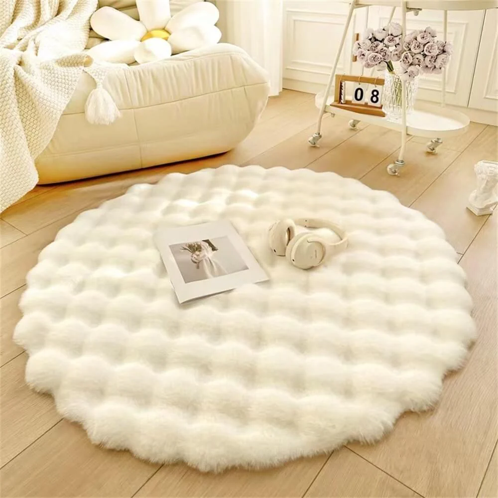Creamy Style Chunky Round Plush Rug - News Pet Shop