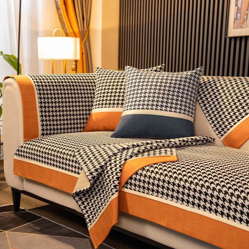 Classic Houndstooth Print Chenille Non-slip Couch Cover - News Pet Shop