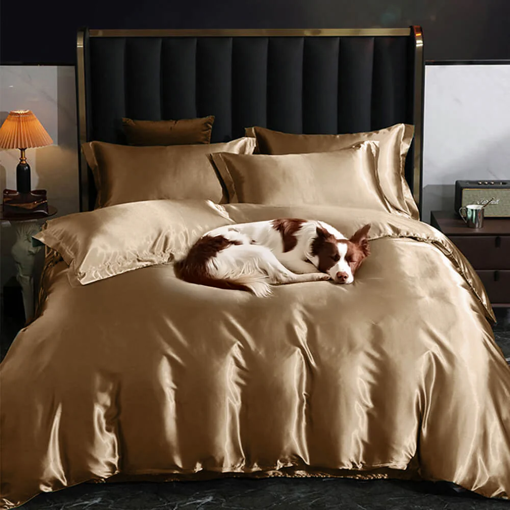 Luxurious Cooling Glossy Double-Sided Satin Bed Sheet Set - News Pet Shop