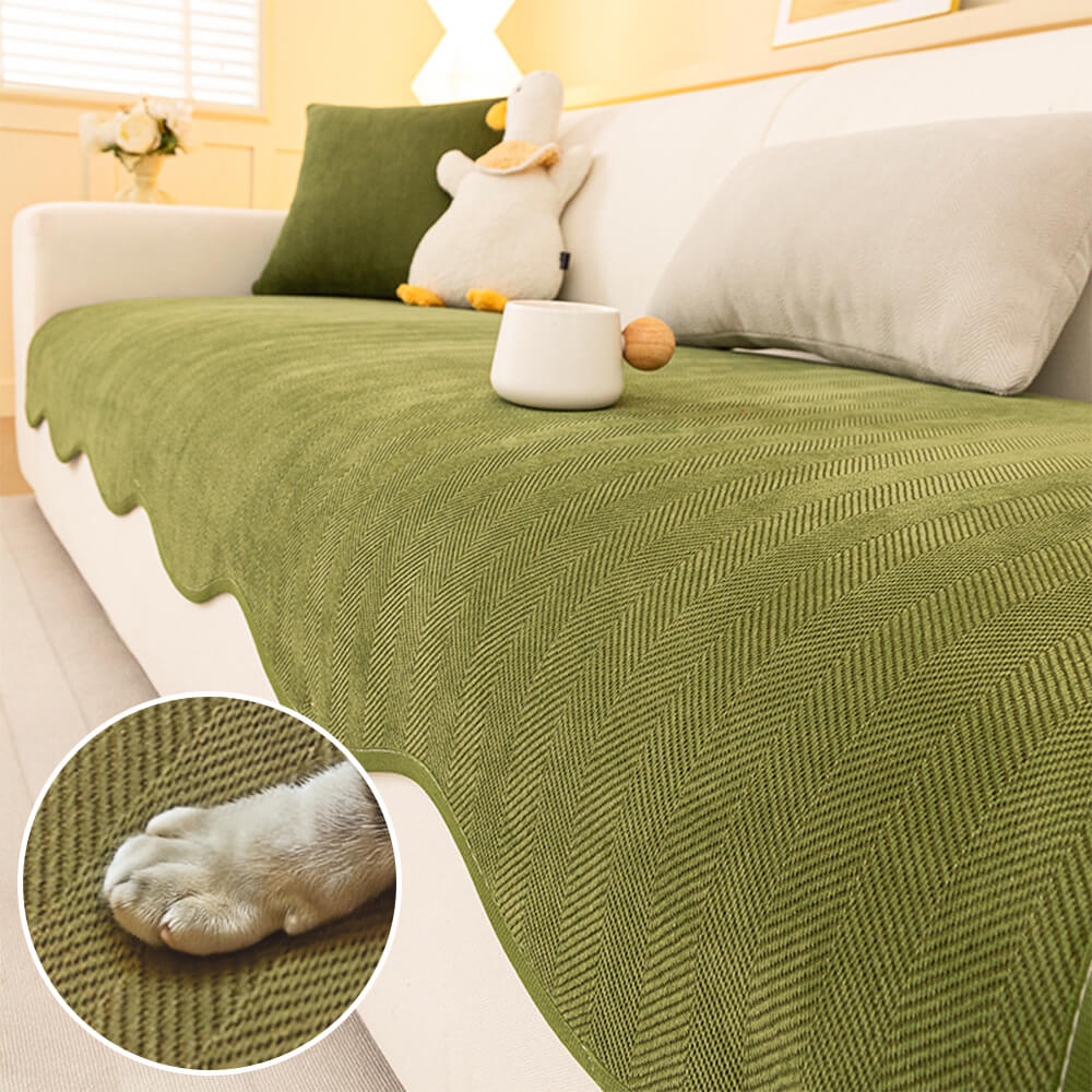 Minimalist Herringbone Chenille Non-Slip Wavy Edge Couch Cover - News Pet Shop