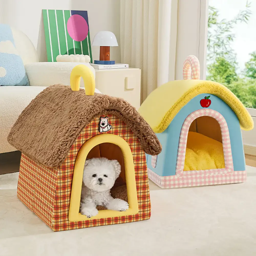 Vintage Plaid Cozy Plush Warm Foldable Cat Cave Dog House - News Pet Shop