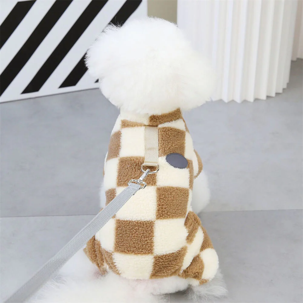 Checkered Fleece Dog Jacket  C Bold Style and Warmth for Winter Walks - News Pet Shop