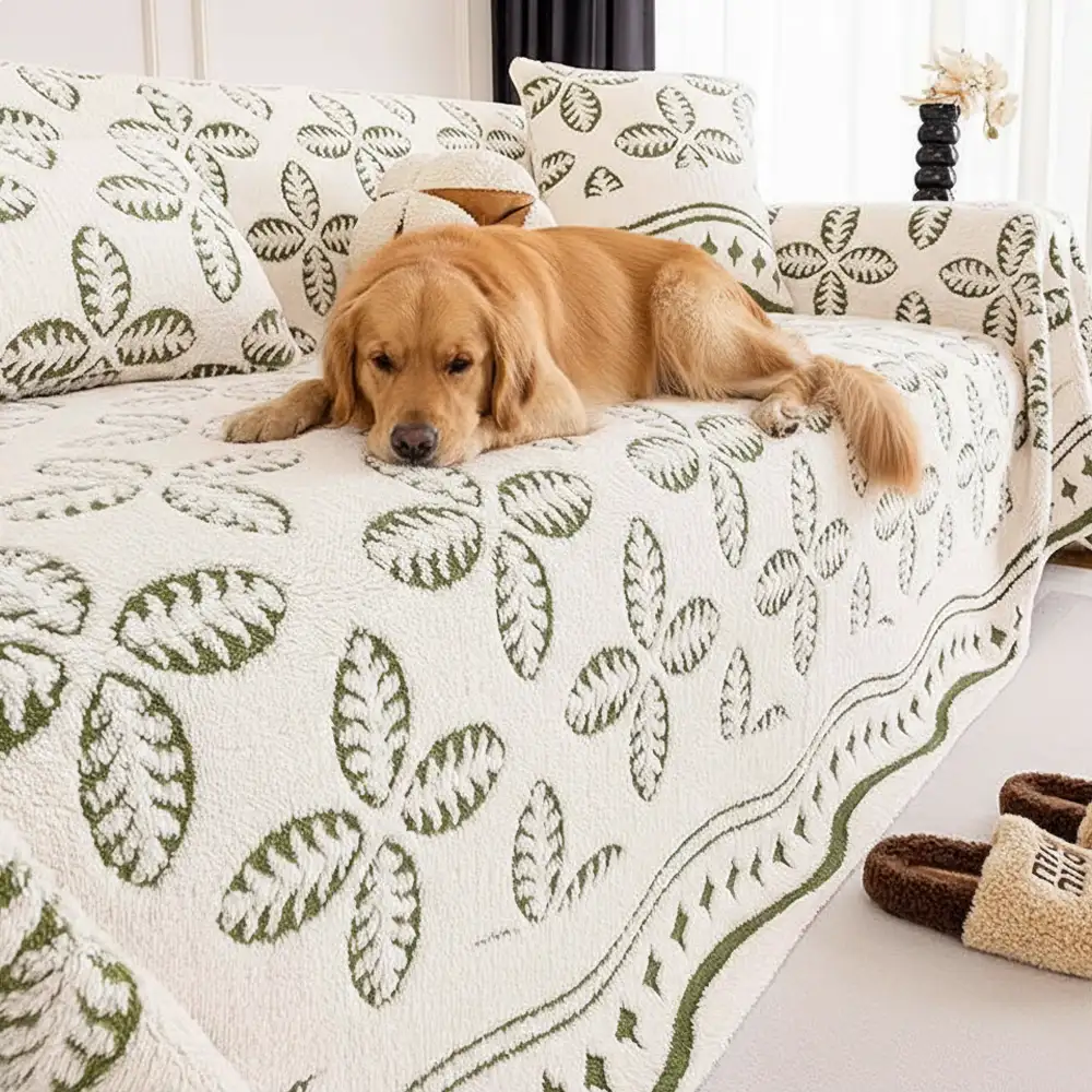 Thickened Jacquard Velvet Leaf Pattern Sofa Decoration Multi-Purpose Blanket Couch Cover - News Pet Shop
