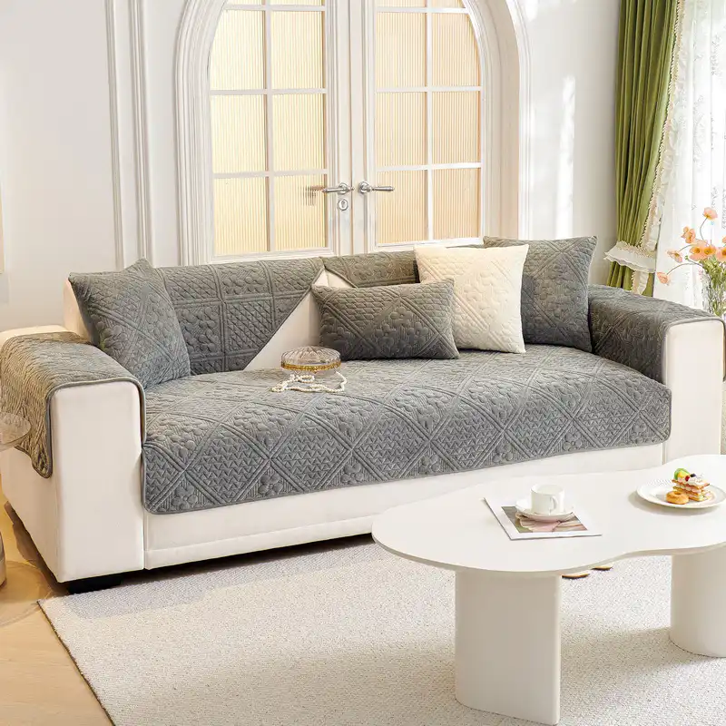 Embossed Geometric Pattern Soft Plush Quilted Non-Slip Couch Cover - News Pet Shop