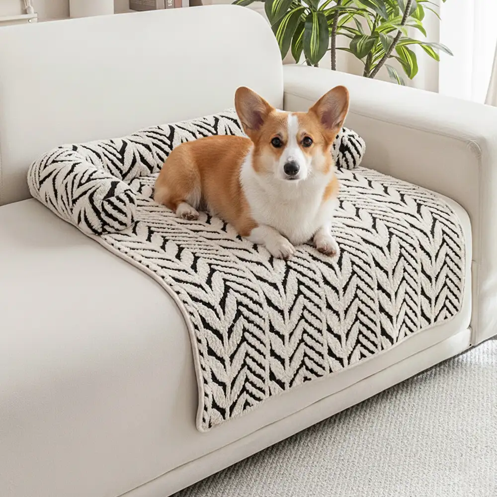 Plush Leaf Jacquard Non-Slip Pet Mat Pet Bed - News Pet Shop