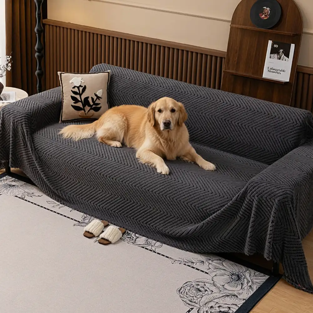 Thickened Herringbone Warming Plush Multi-Functional Blanket Couch Cover - News Pet Shop