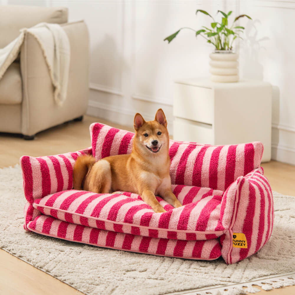 Trendy Striped Faux Lambswool Double Layer Dog & Cat Sofa Bed - News Pet Shop