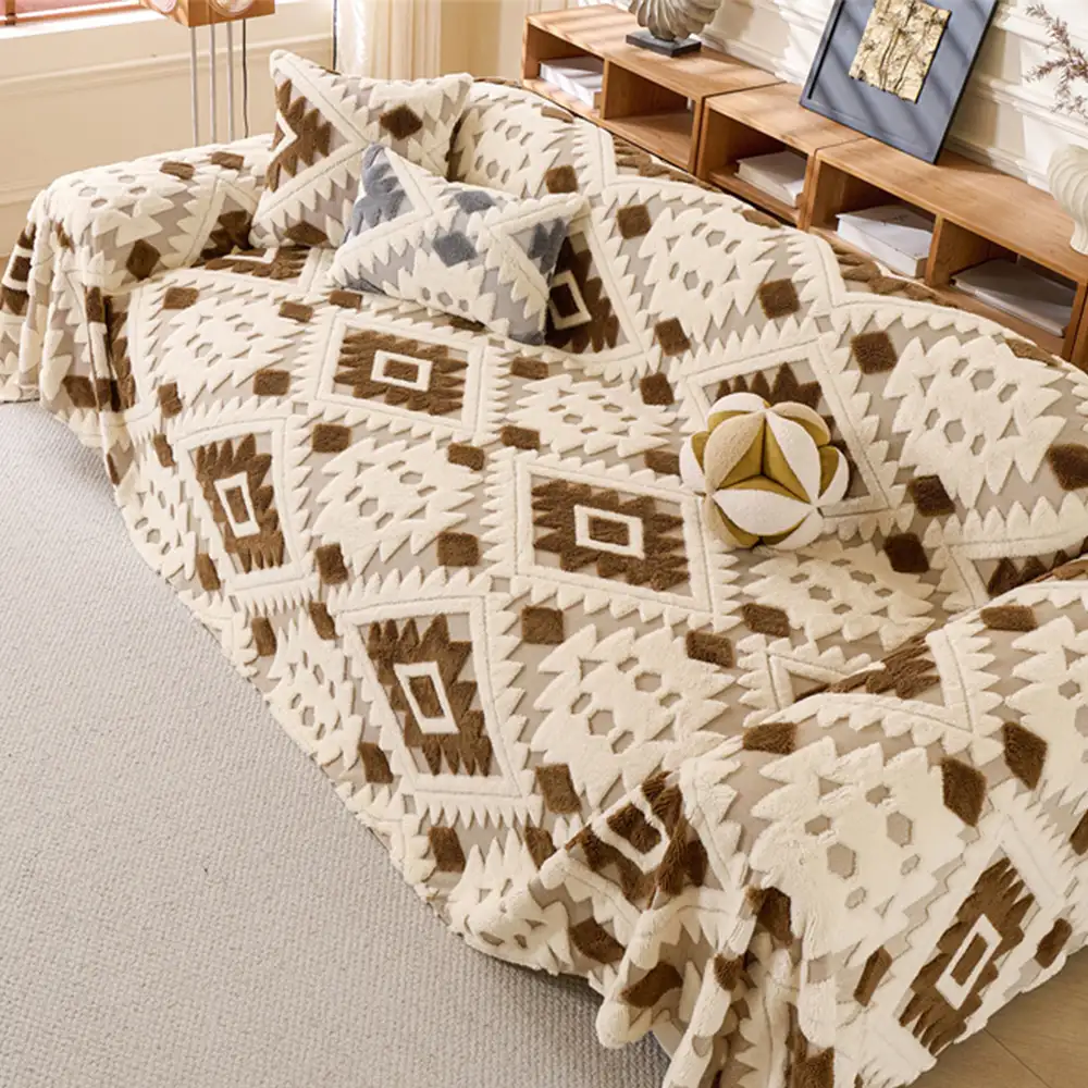 Plush Thickened Geometric Pattern Furniture Blanket Throw Couch Cover - News Pet Shop