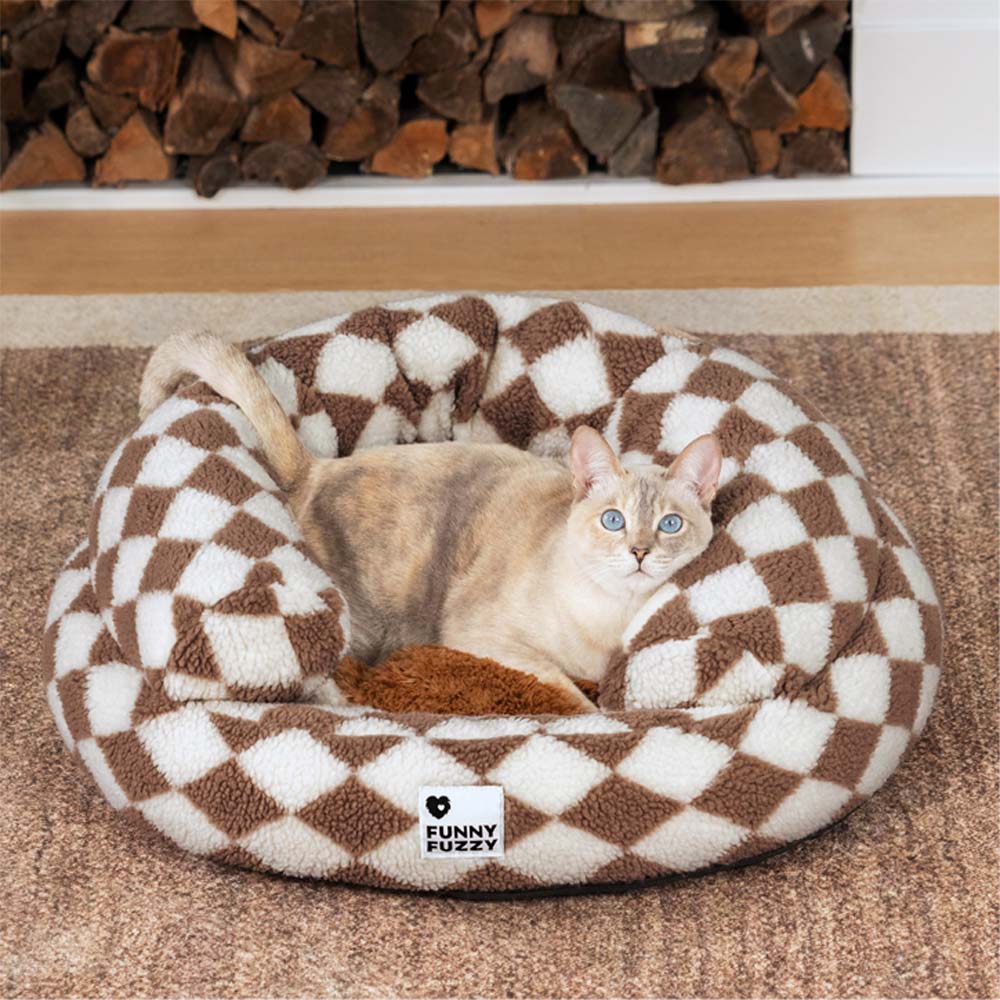 Classic Argyle Washable Bolster Donut Cat Bed - Cozy Haven - News Pet Shop