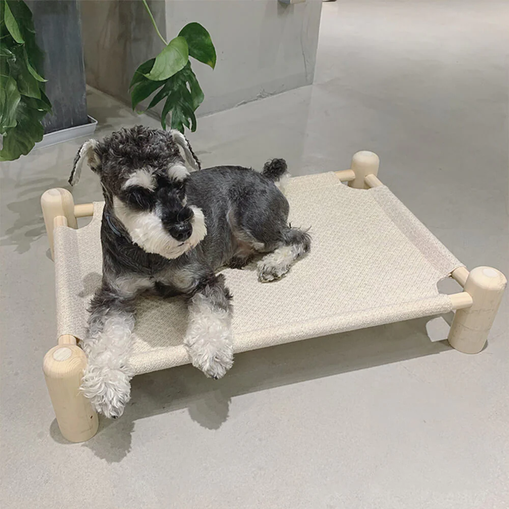 Linen and Wooden Elevated Dog Bed - News Pet Shop
