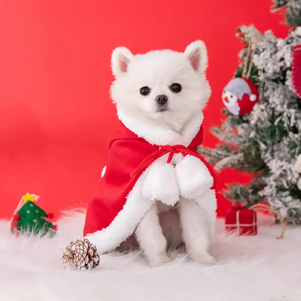Christmas Santa Pet Cloak Warm Plush Dog Cape with Hat - News Pet Shop
