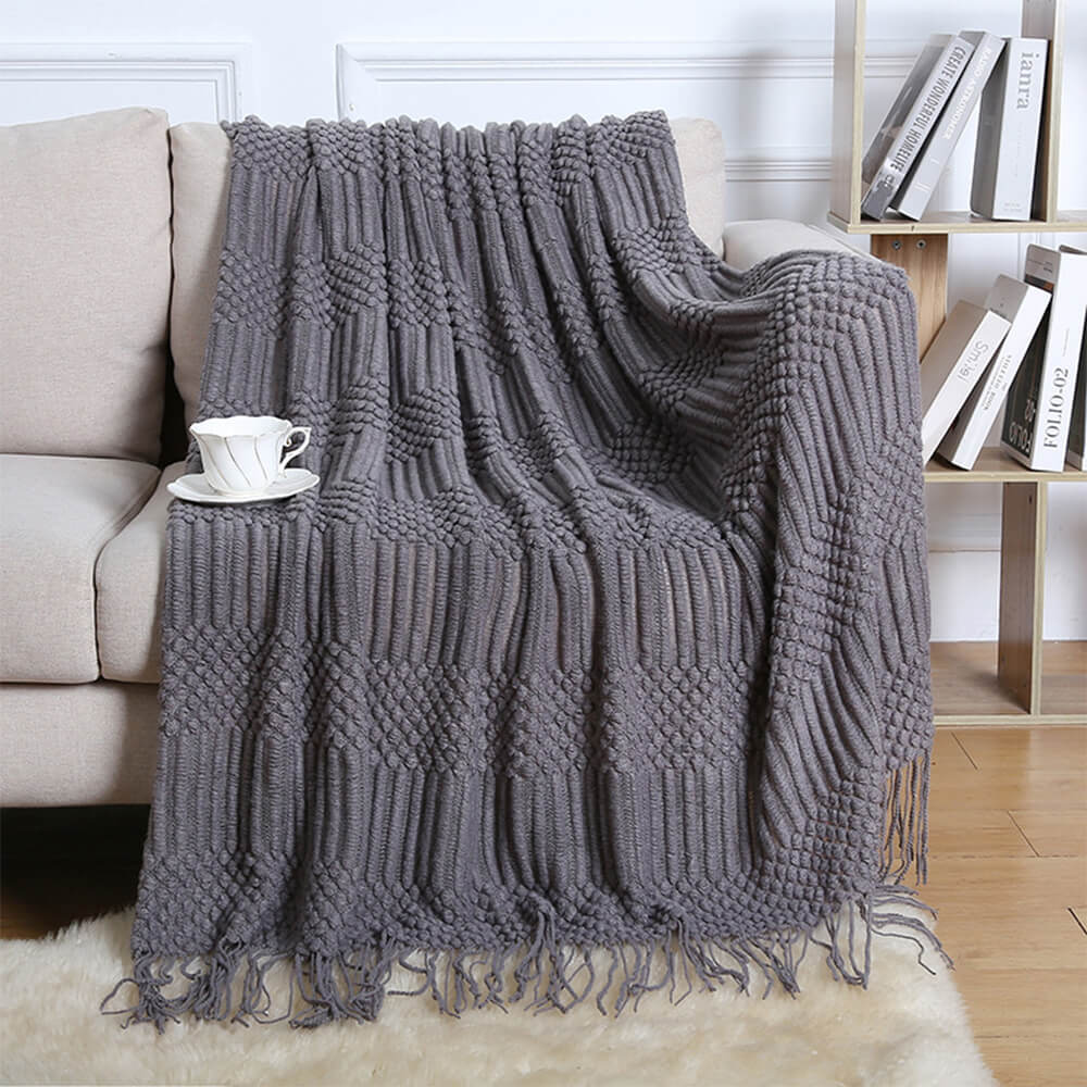 Luxuriously Soft Cozy Knitted Fleece Fringed Edges Throw Blanket - News Pet Shop