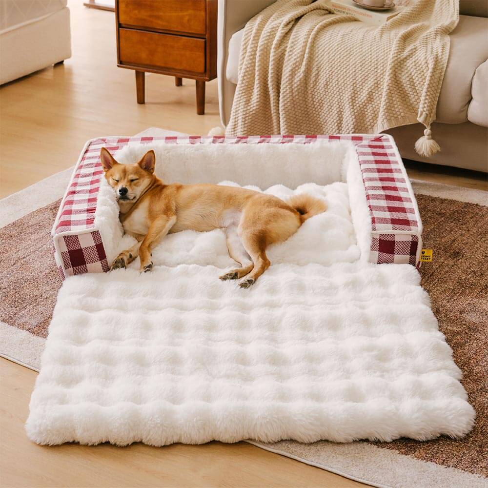 Classic Plaid Ergonomic Calming Dog Bed - Expandable  Washable - News Pet Shop