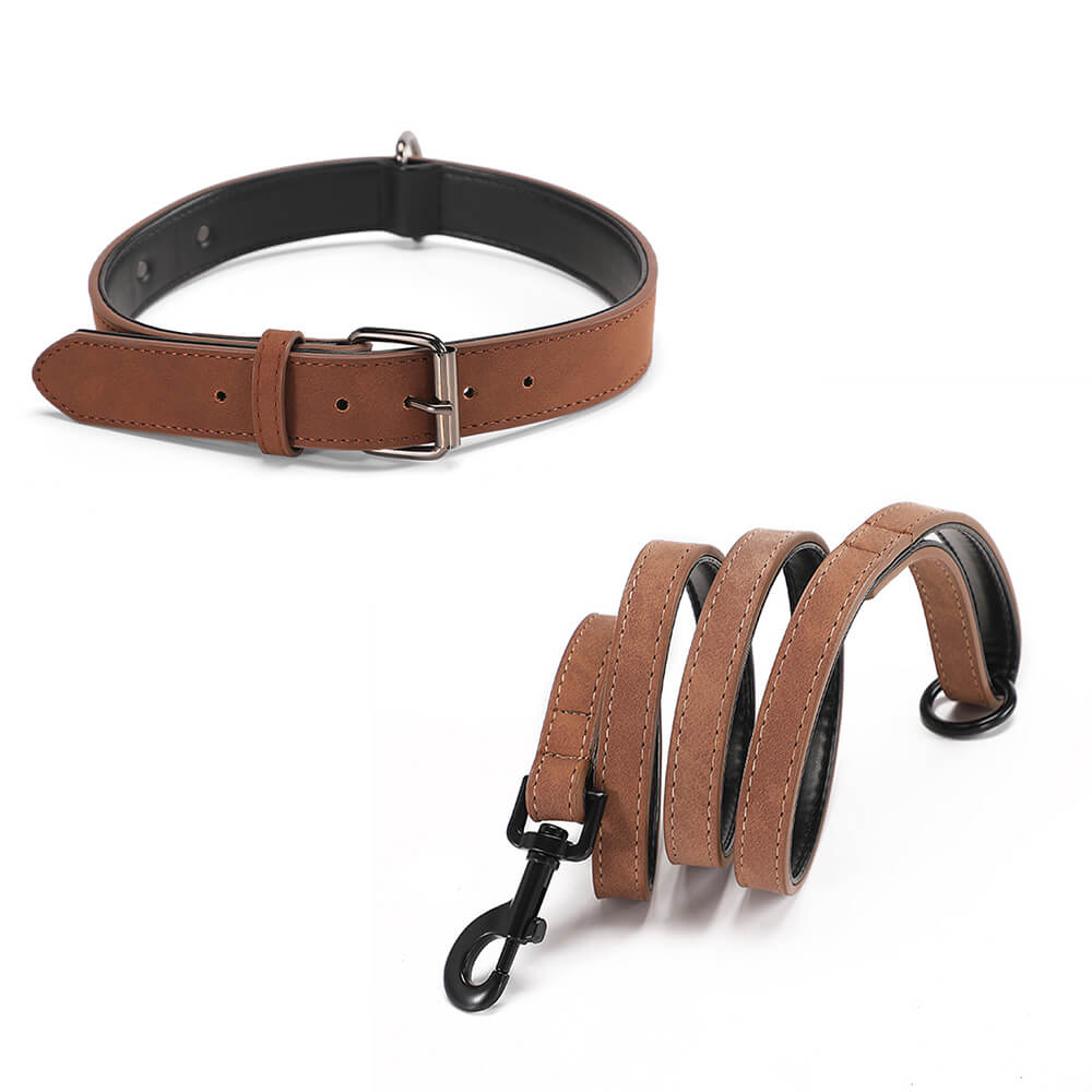 Vintage Faux Leather Soft Neck Protector Dog Collar Leash Set - News Pet Shop