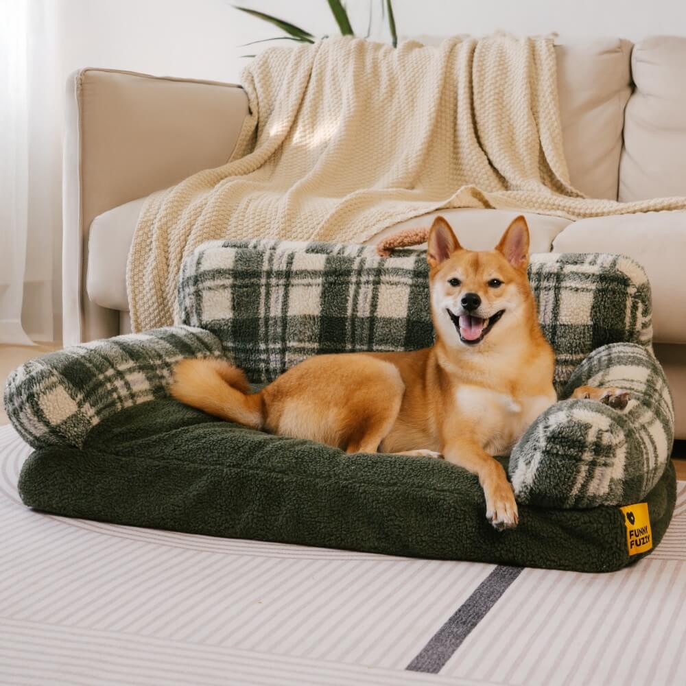 Vintage Checkered Washable Cozy Support Calming Dog & Cat Sofa Bed - News Pet Shop