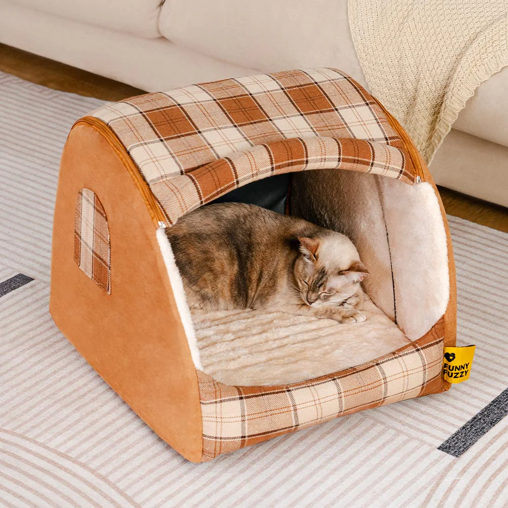 Classical Plaid House Orthopedic Cat Bed - Retreat Cabin - News Pet Shop