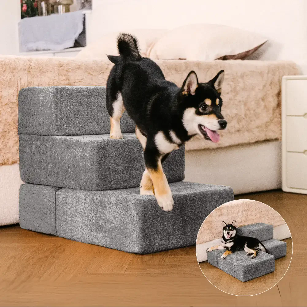 Chenille Durable Scratch-Resistant Foldable Blocks Multi-Level Dog Stairs - News Pet Shop