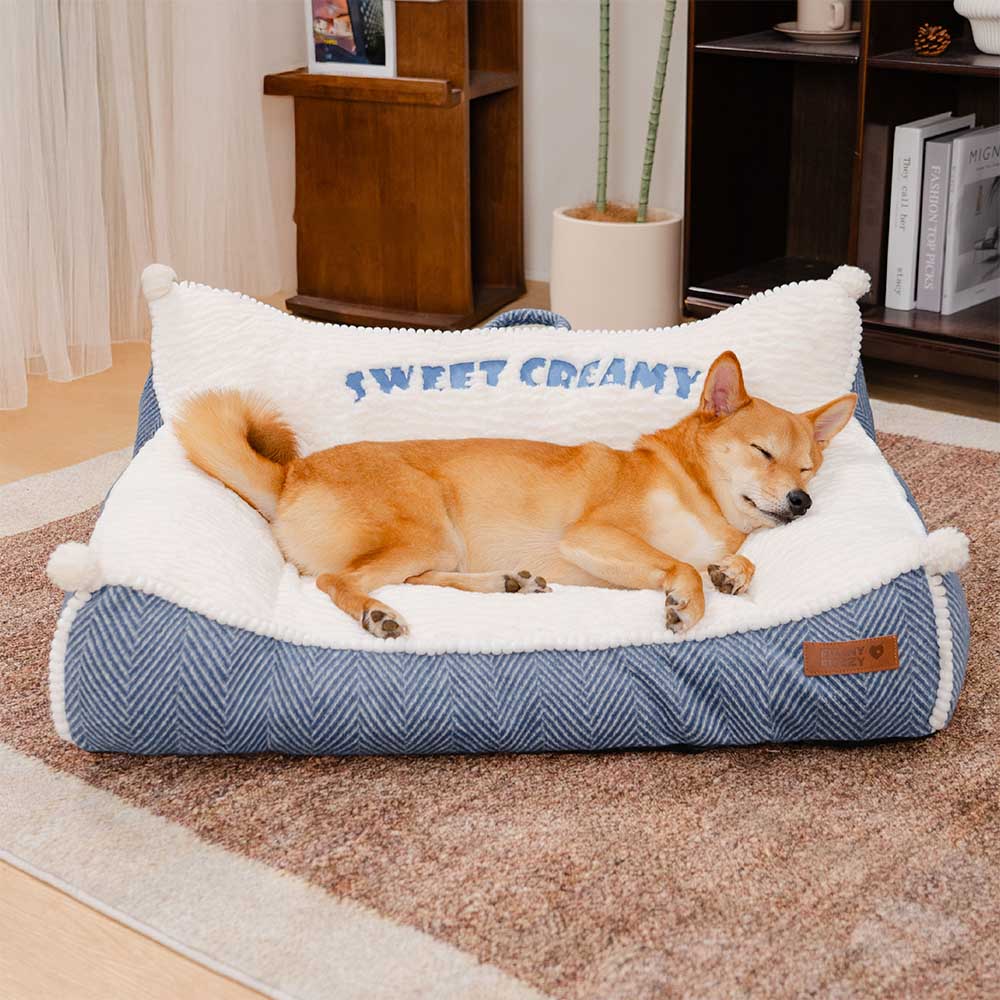 Plush Washable Bolster Dog Sofa Bed - Sweet Creamy - News Pet Shop