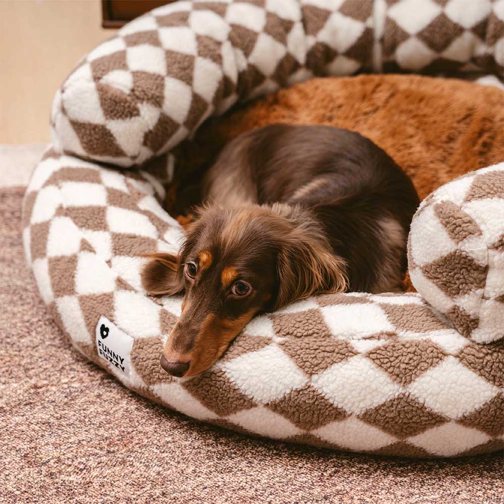 Classic Argyle Washable Bolster Donut Dog Bed - Cozy Haven - News Pet Shop
