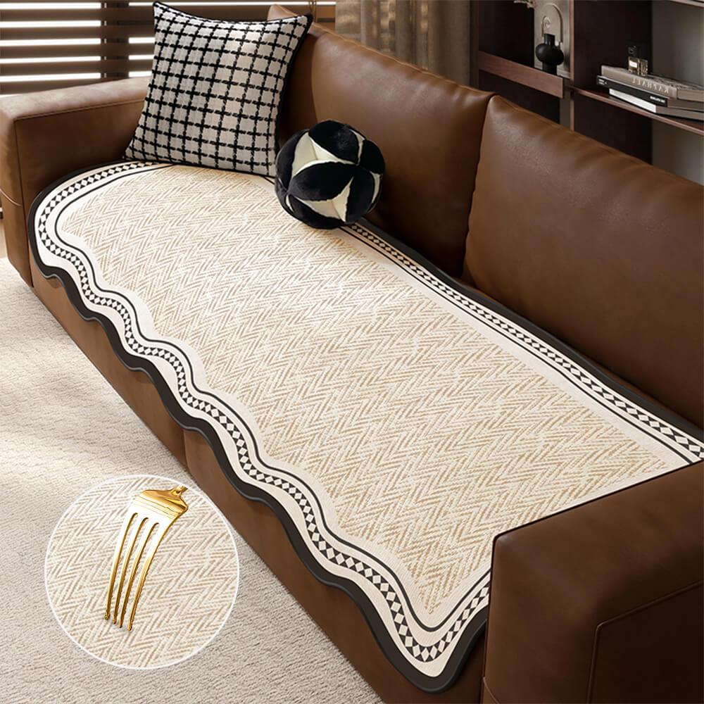 Durable Herringbone Pattern Anti-Slip Couch Cover with Wavy Trim  C Pet Scratch Resistant - News Pet Shop