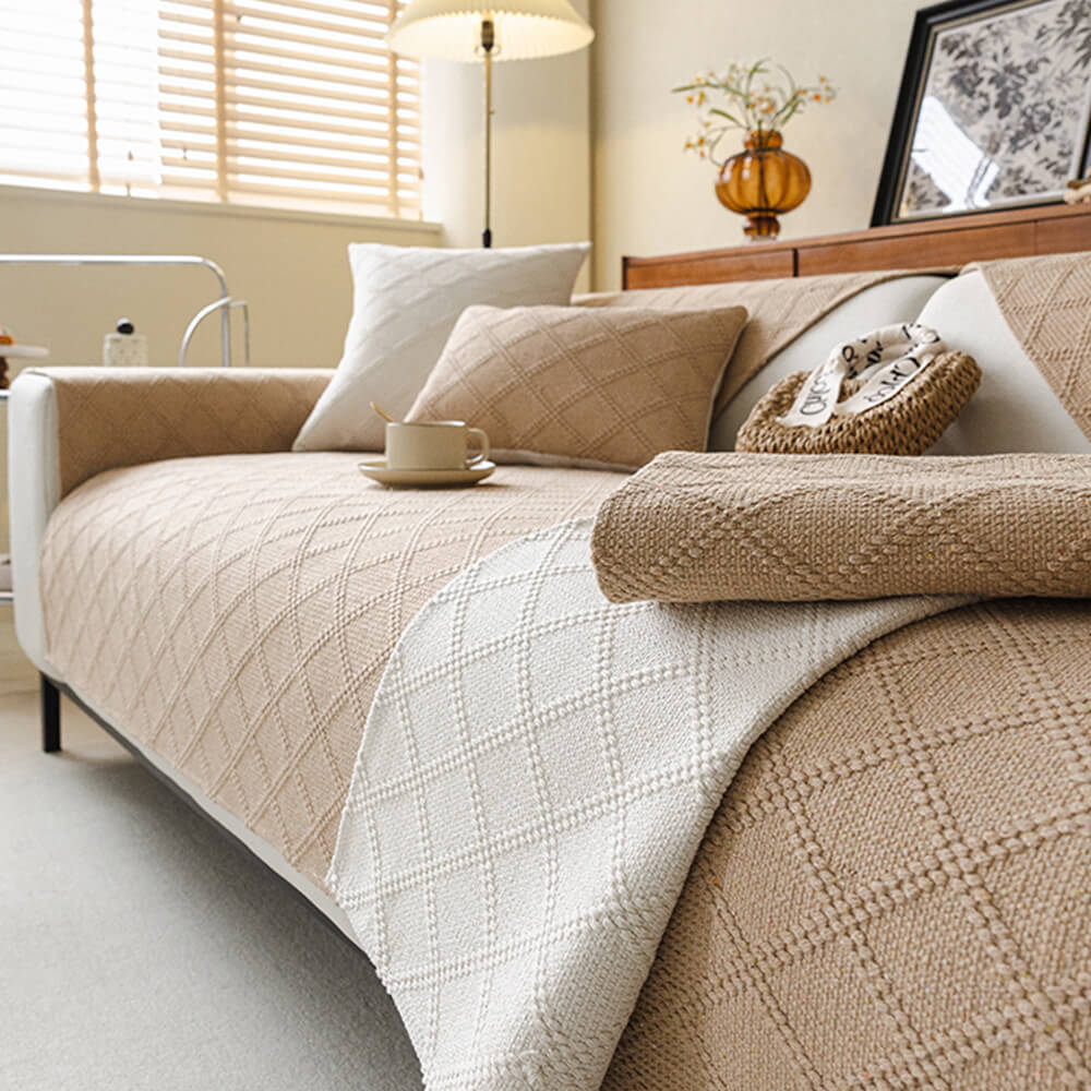 Modern Diamond High-Density Woven Dual-Sided Cotton Linen Couch Cover - News Pet Shop