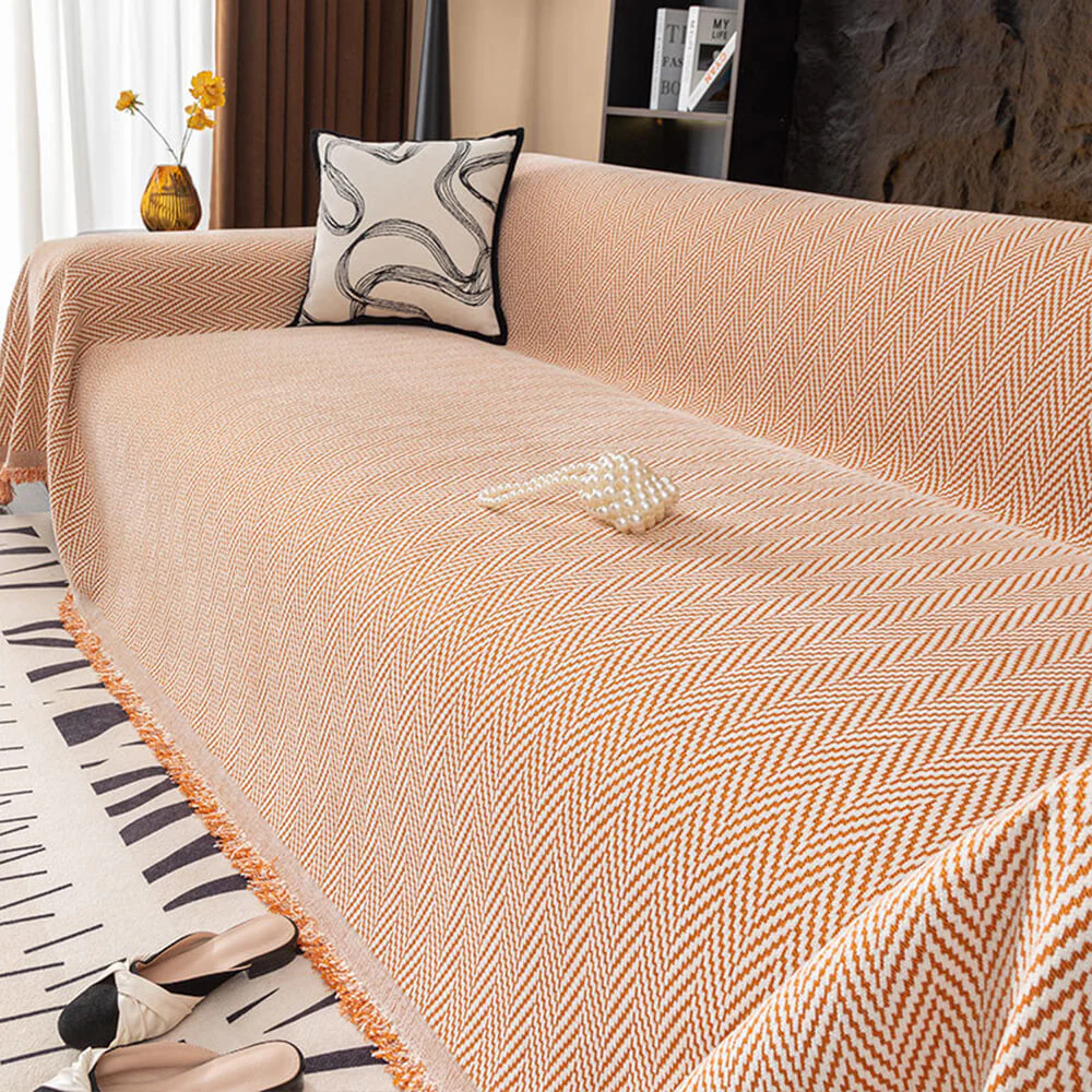 Premium Herringbone Chenille Fringe Full Coverage Couch Cover - News Pet Shop