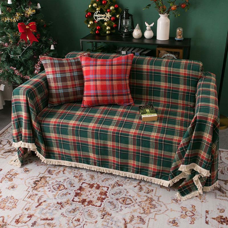 Vintage Christmas Style Plaid Blanket Full Wrap Couch Cover - News Pet Shop