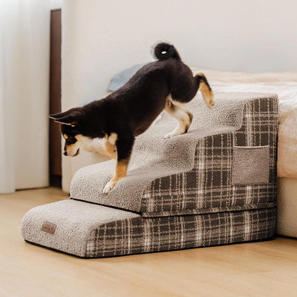 Plush Plaid High-Density Sponge Removable Pet Ramp Stairs - ComfyClimb - News Pet Shop