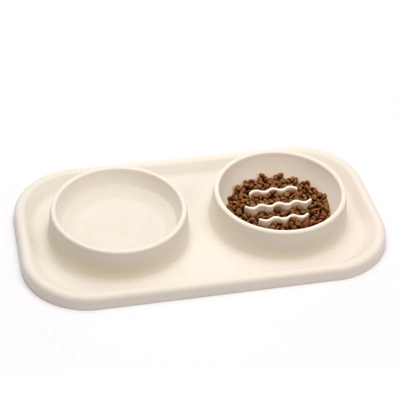 Silicone Dual Bowl Slow Feeder Pet Bowl - News Pet Shop