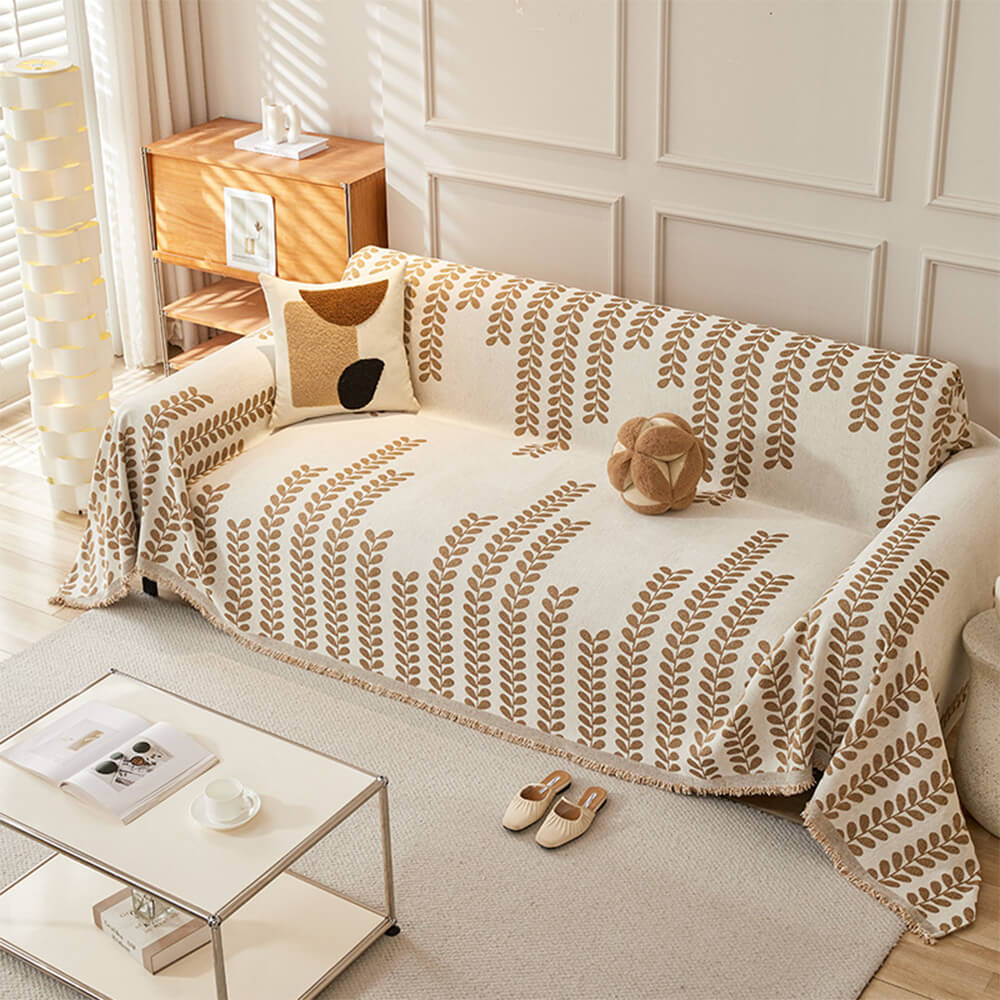 Leaf Stripe Chenille Fabric Fringe Decoration Couch Cover - News Pet Shop